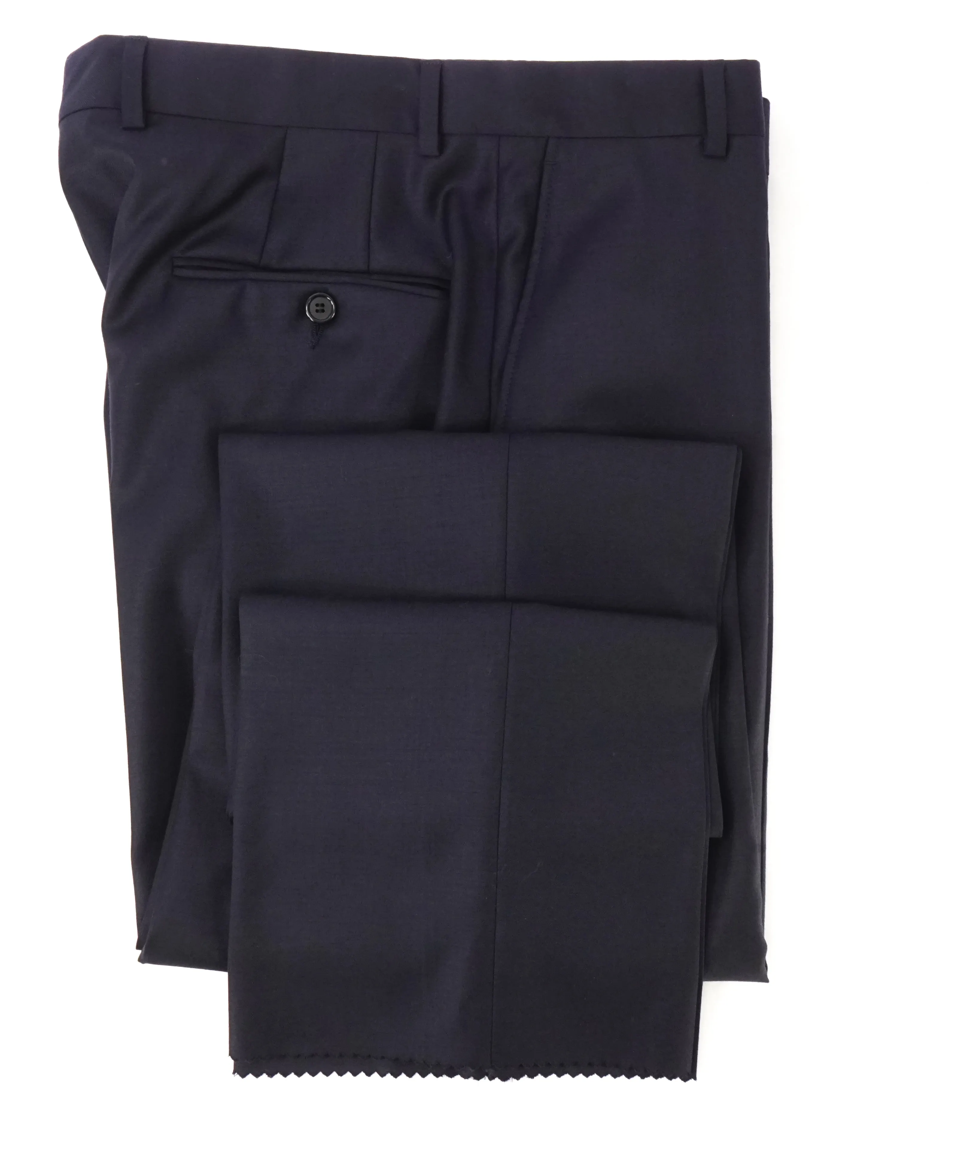 HICKEY FREEMAN -  Solid Navy Closet Staple Wool Flat Front Dress Pants - 36W