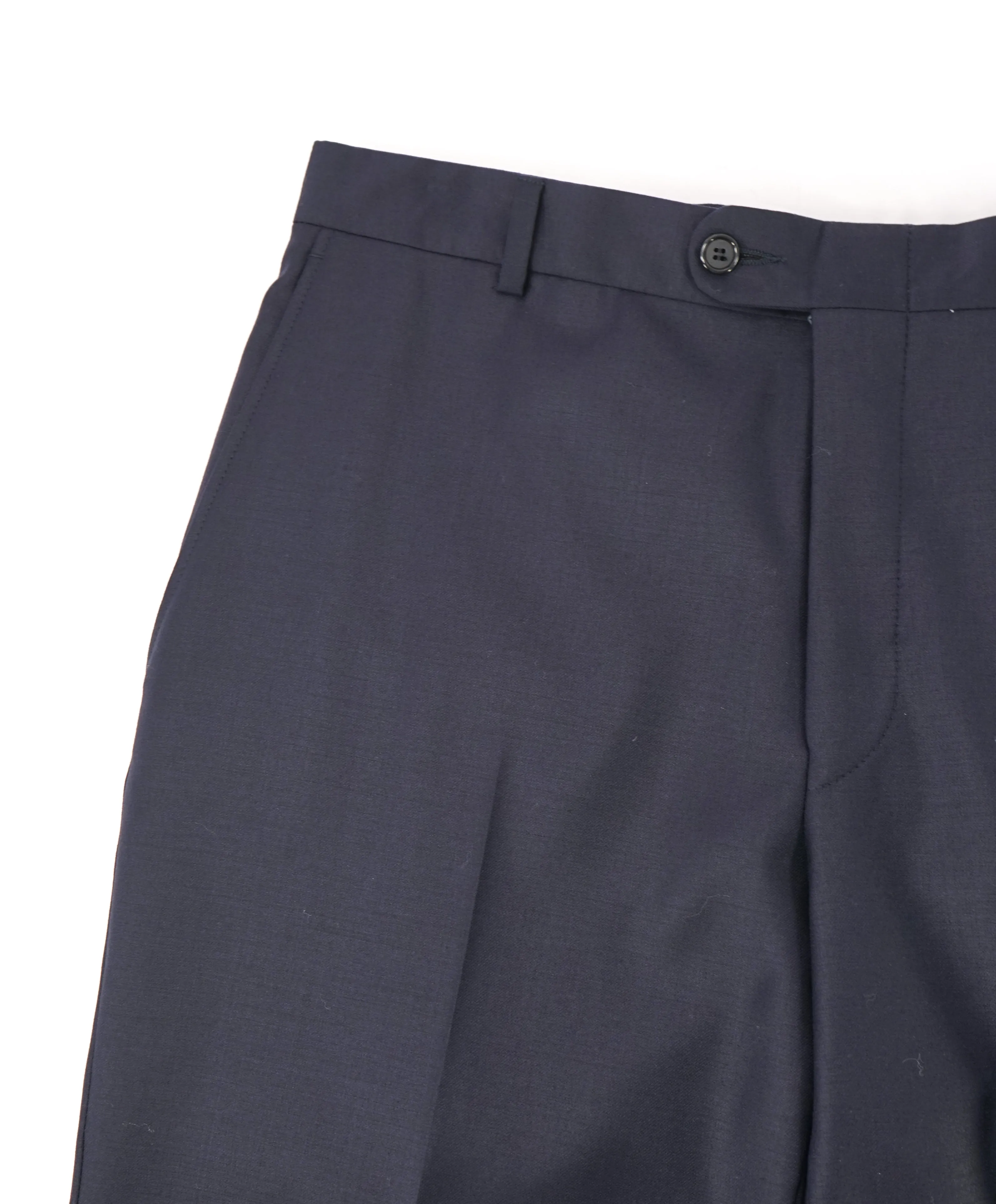 HICKEY FREEMAN -  Solid Navy Closet Staple Wool Flat Front Dress Pants - 36W