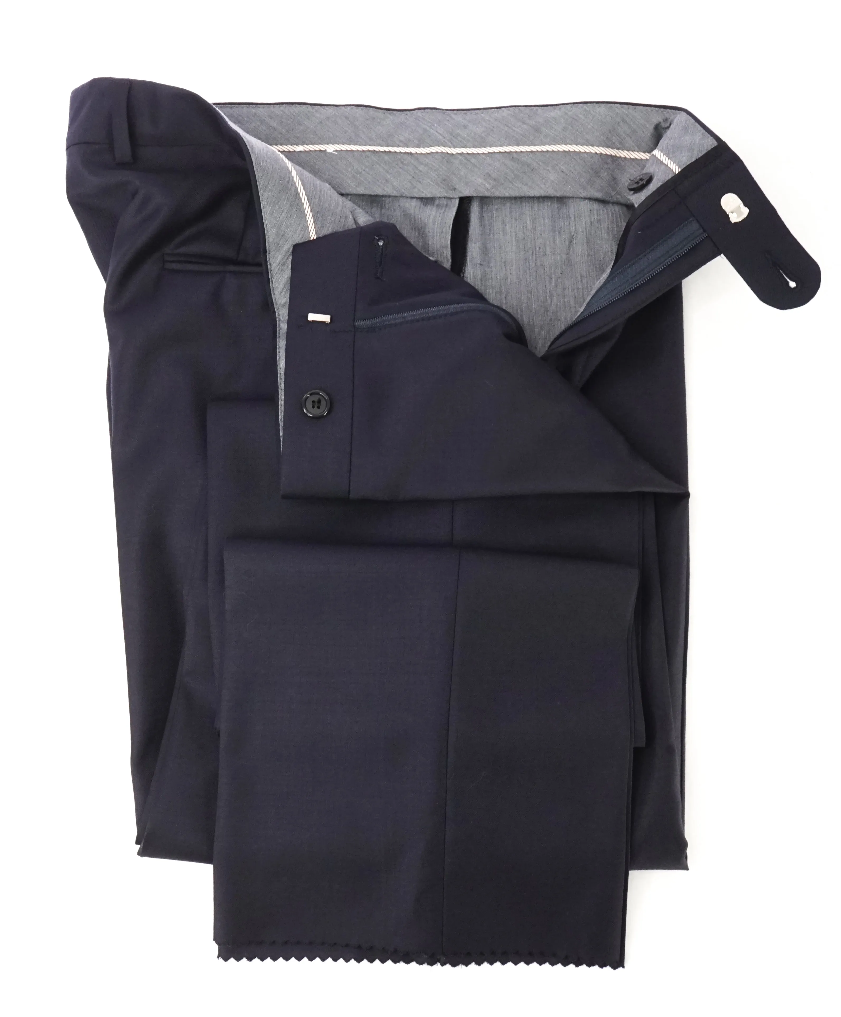 HICKEY FREEMAN -  Solid Navy Closet Staple Wool Flat Front Dress Pants - 36W