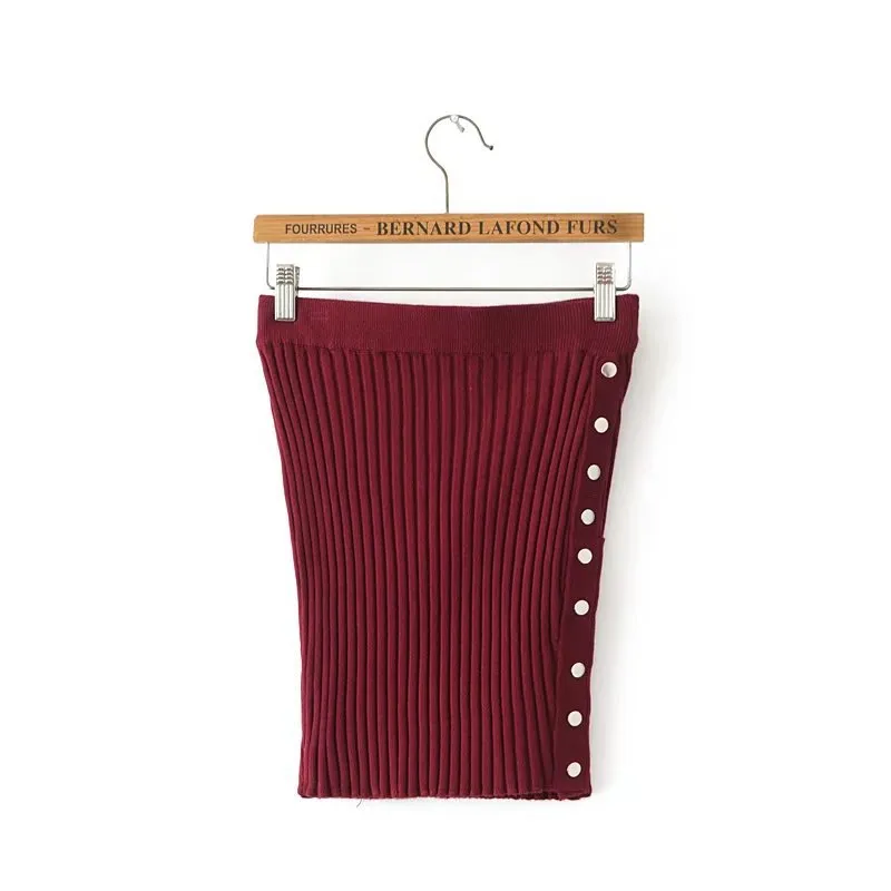 High Waist Button Knit Bodycon Skirt