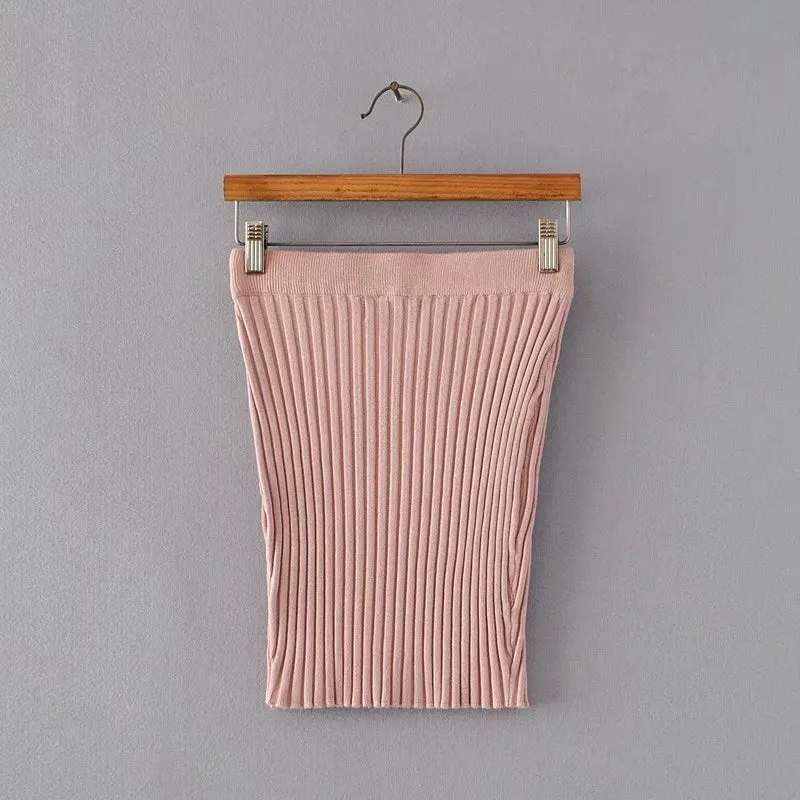 High Waist Button Knit Bodycon Skirt