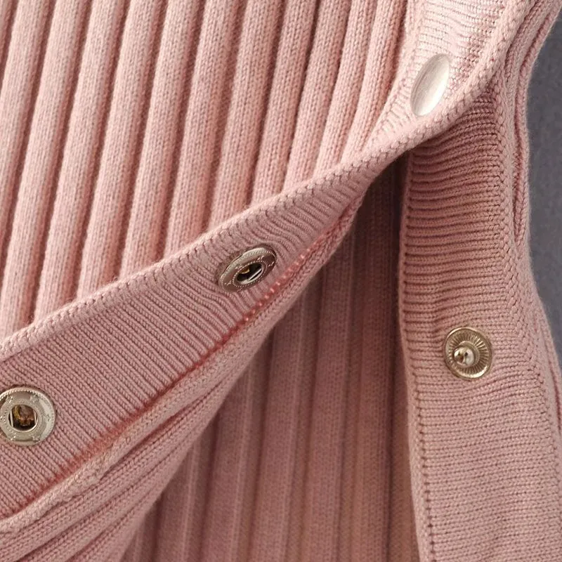 High Waist Button Knit Bodycon Skirt