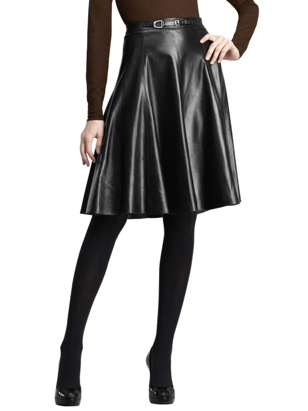 Hip-Length Pleated Office Leather Skirt