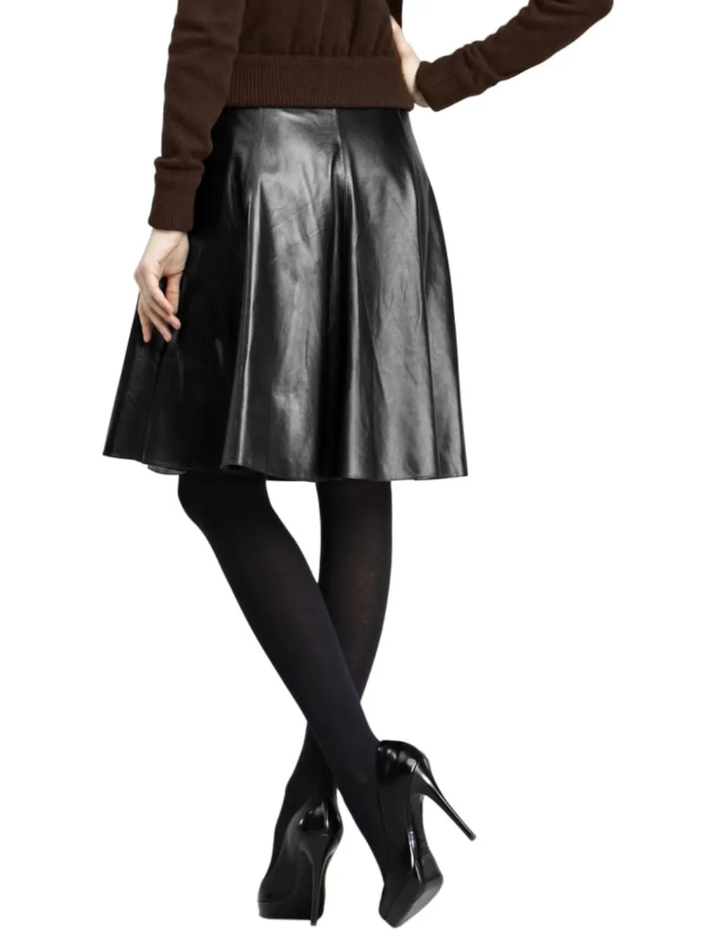 Hip-Length Pleated Office Leather Skirt