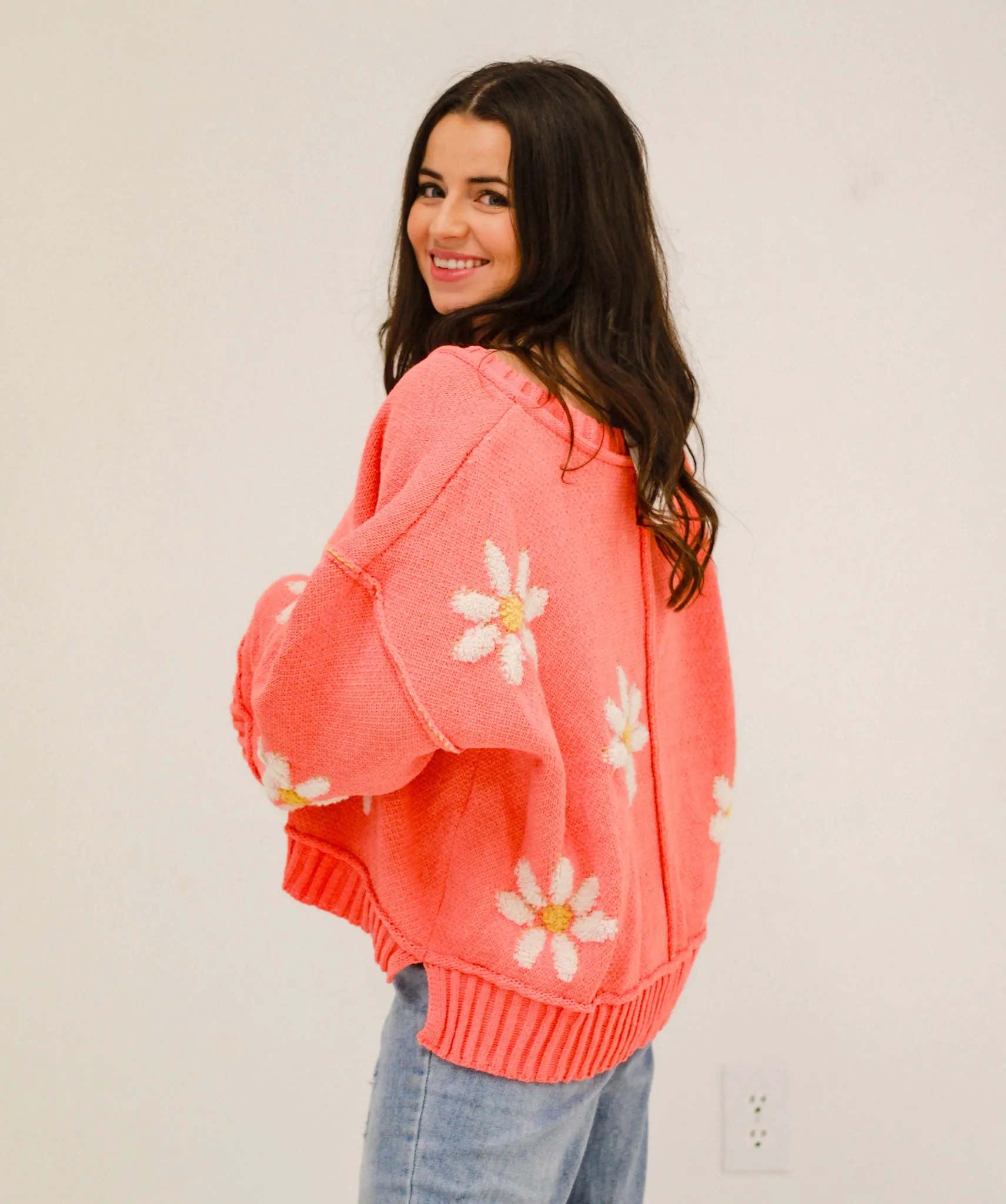 Holding Hands with You Floral Sweater in Coral