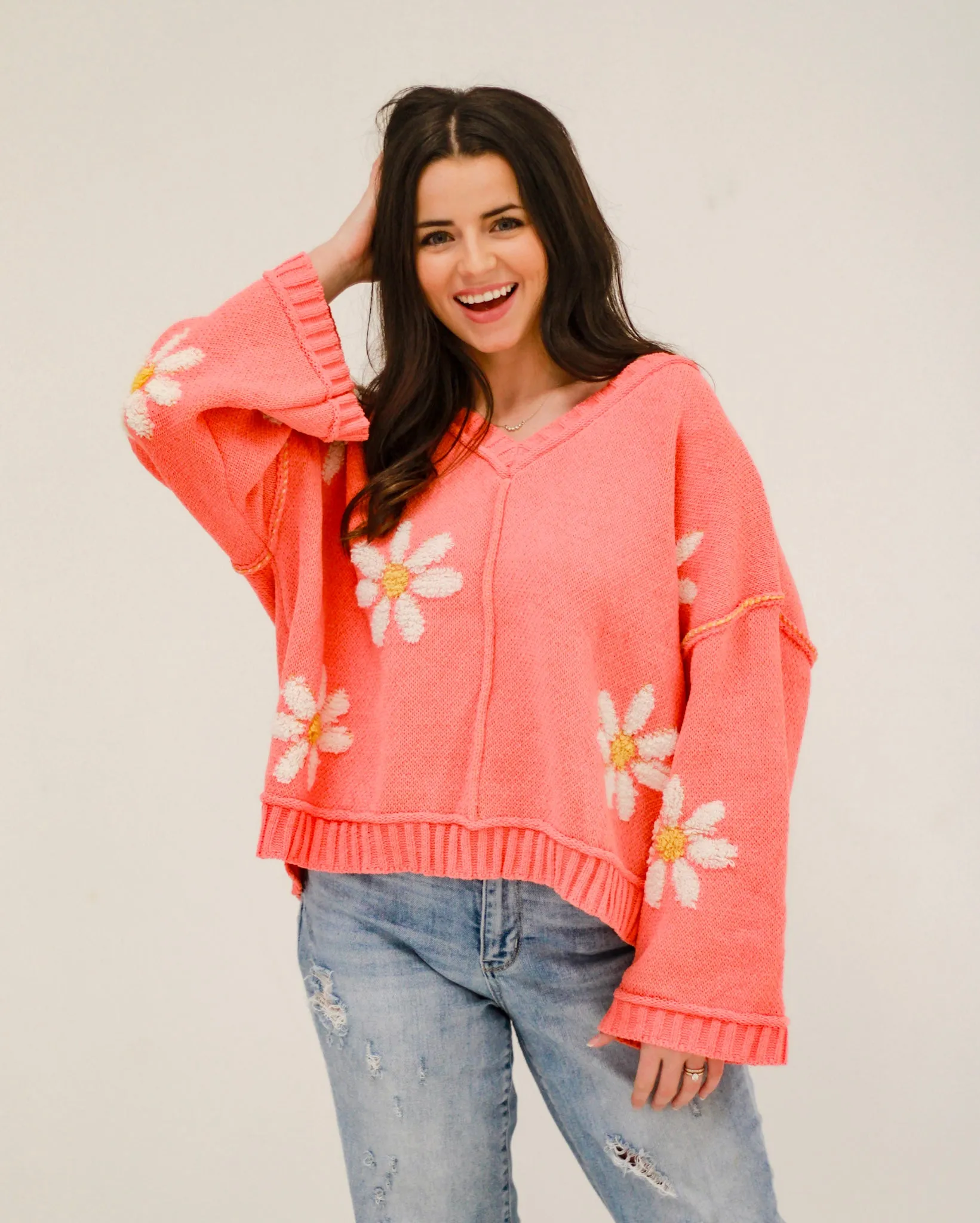 Holding Hands with You Floral Sweater in Coral