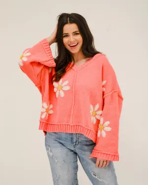 Holding Hands with You Floral Sweater in Coral
