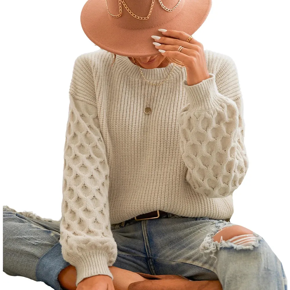 Honeycomb Knit O-Neck Sweater