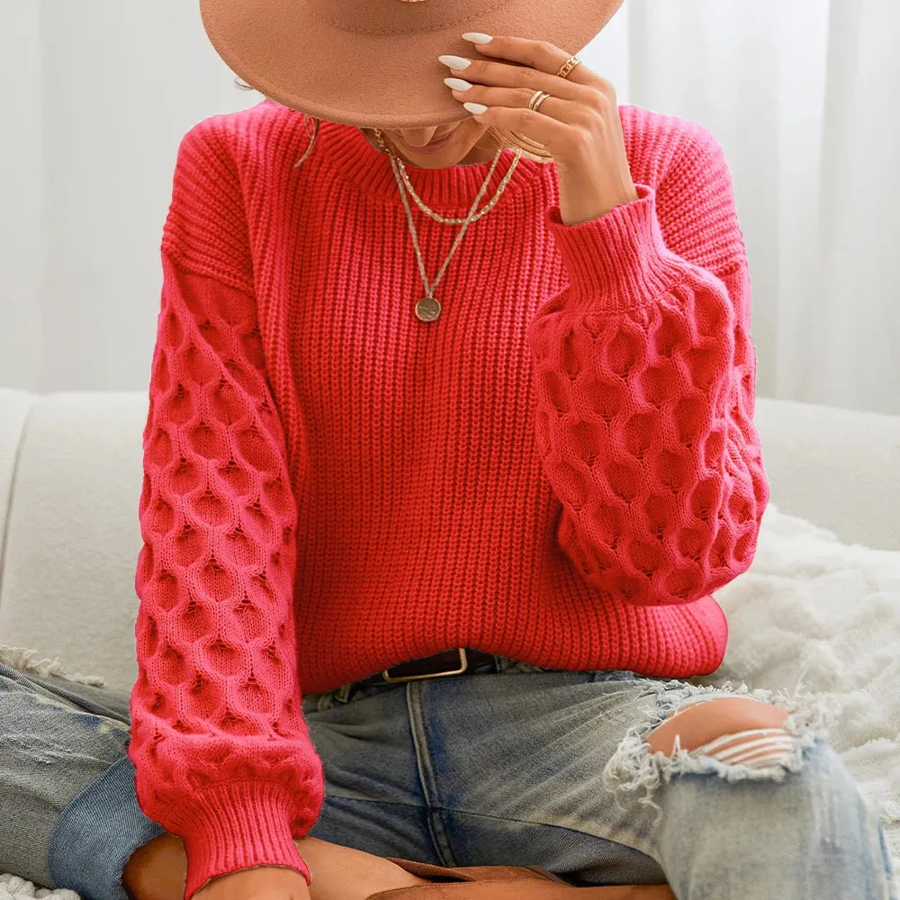 Honeycomb Knit O-Neck Sweater