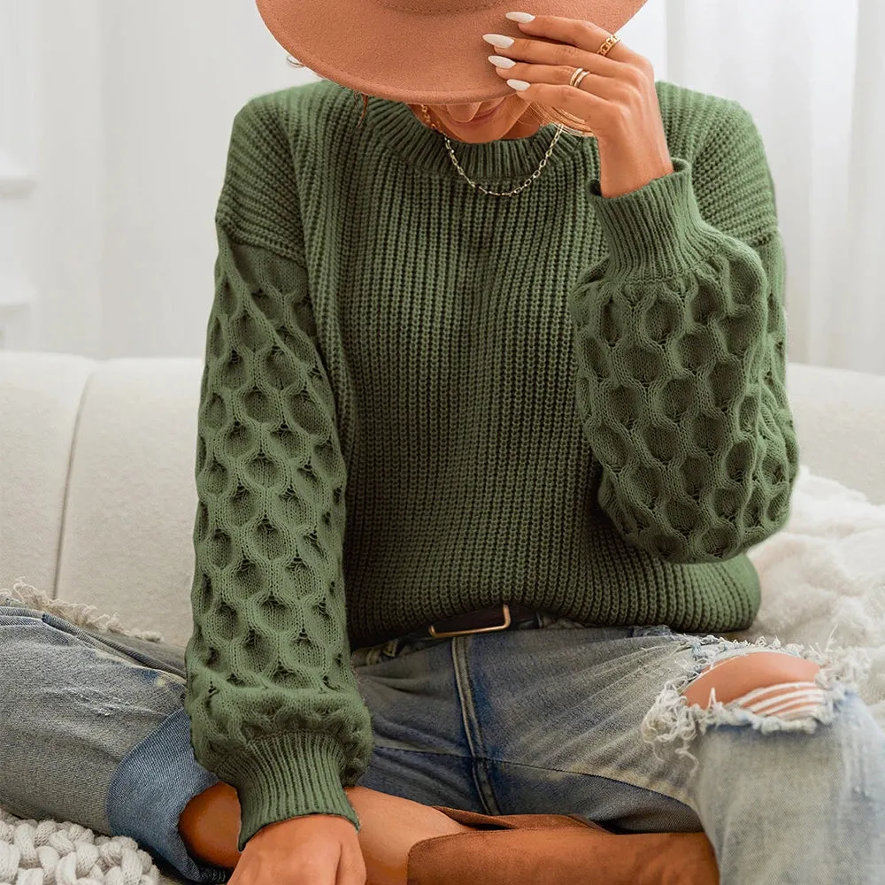Honeycomb Knit O-Neck Sweater