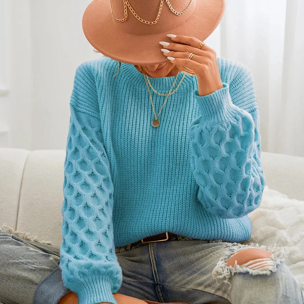 Honeycomb Knit O-Neck Sweater