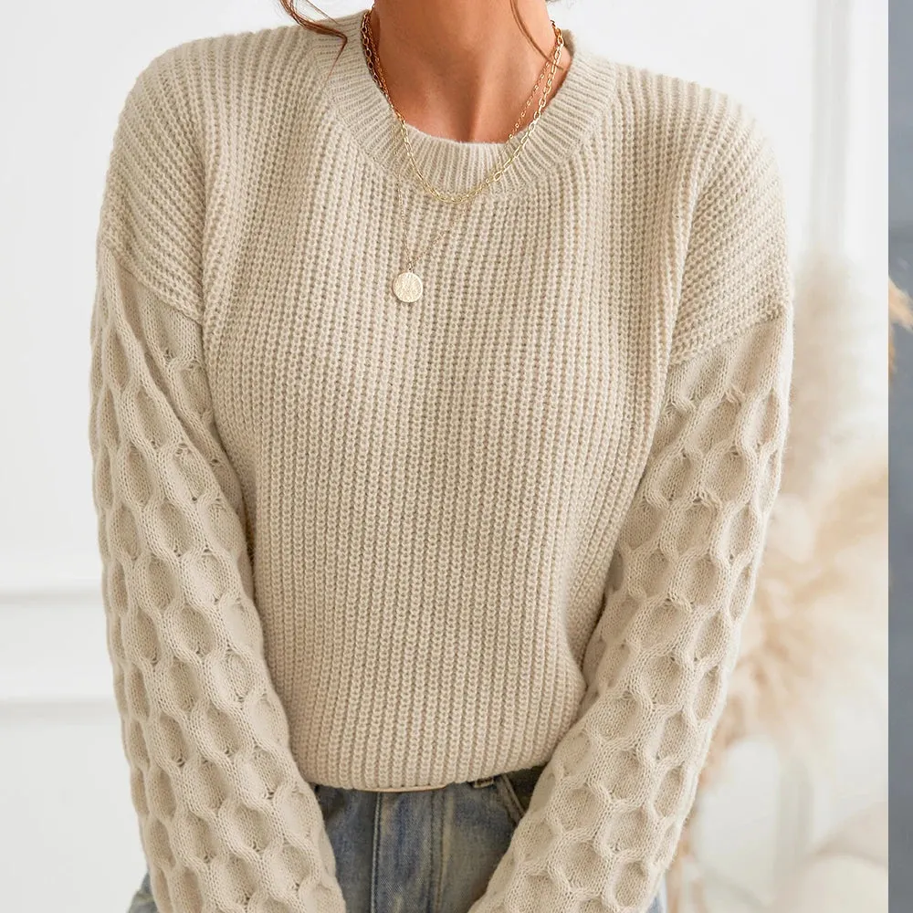 Honeycomb Knit O-Neck Sweater