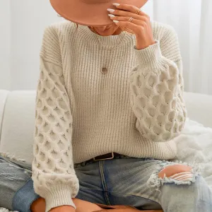Honeycomb Knit O-Neck Sweater