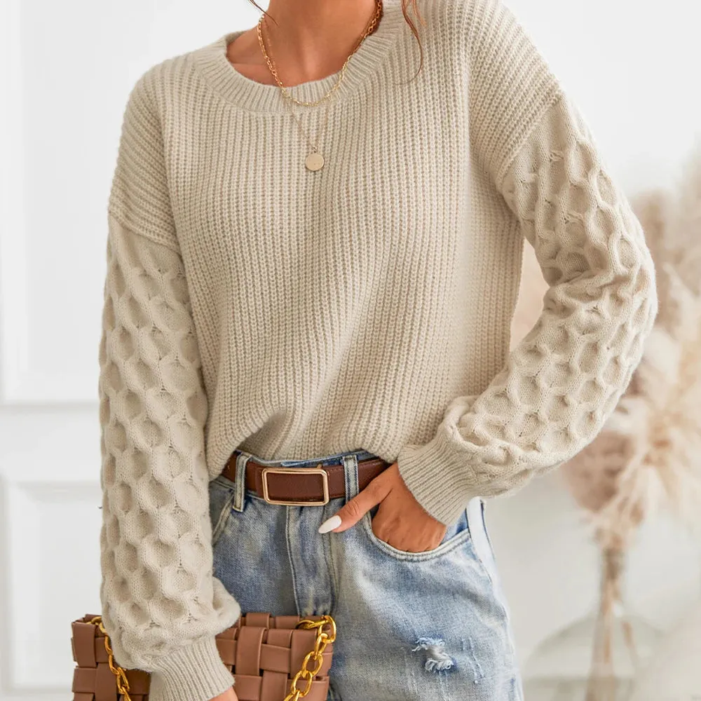 Honeycomb Knit O-Neck Sweater