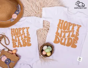 Hoppy Little Dude and Babe - Easter Siblings t-shirts, Brother & Sister matching outfits, Little Bunny shirt, Easter Baby shirt
