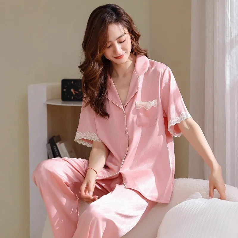 Ice Silk Pajamas Women's High-grade Summer Suit Short