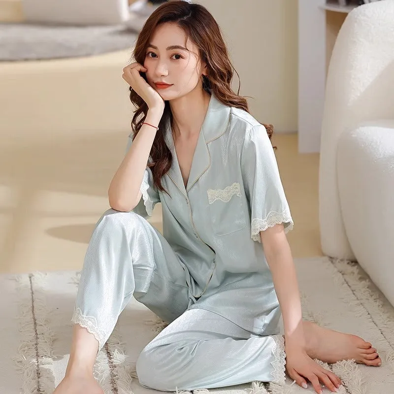 Ice Silk Pajamas Women's High-grade Summer Suit Short