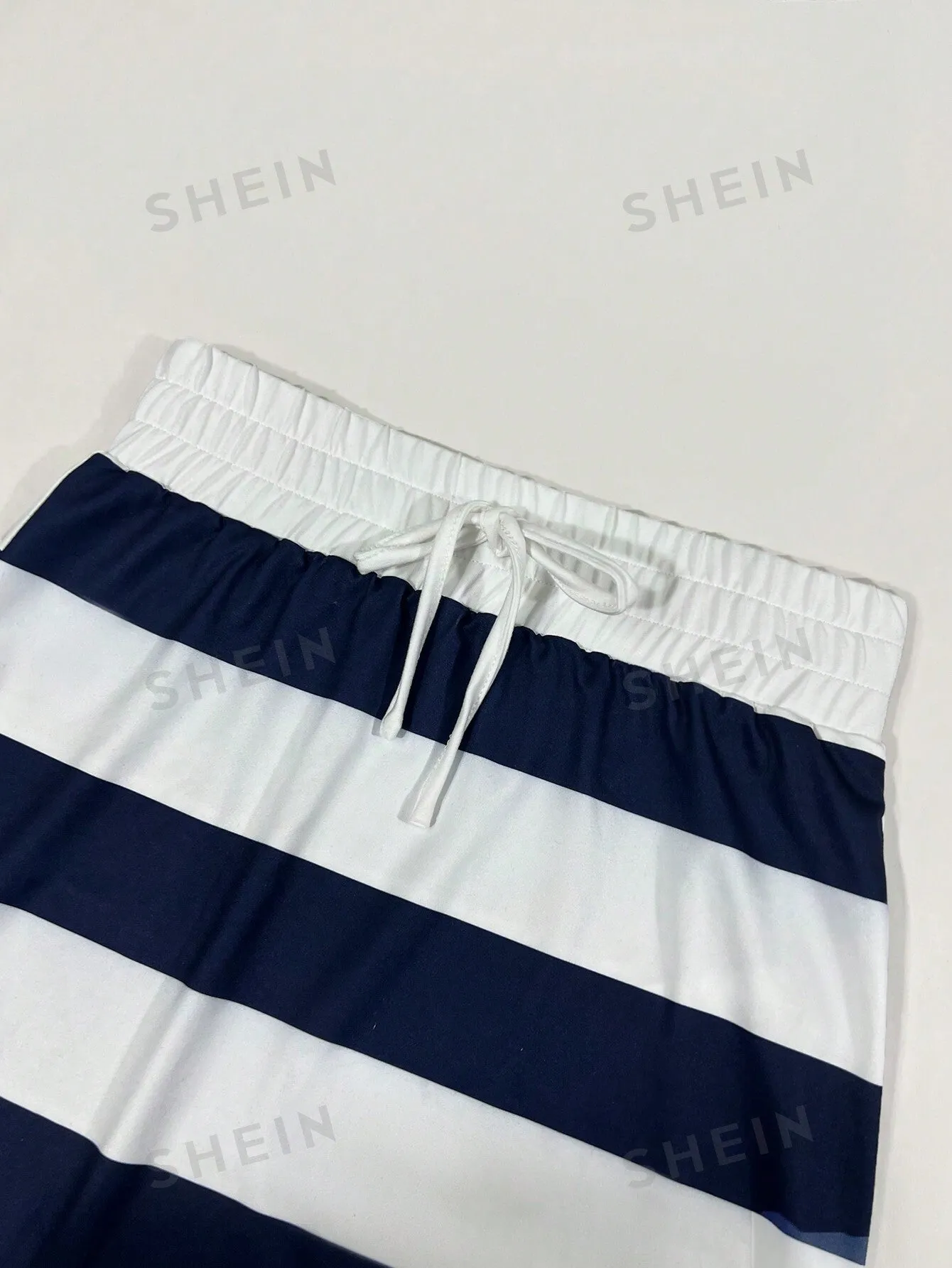 INAWLY Women Anchor Print Crop Top And Striped Bodycon Mini Skirt 2 Piece Sets, Casual Outfit For Autumn