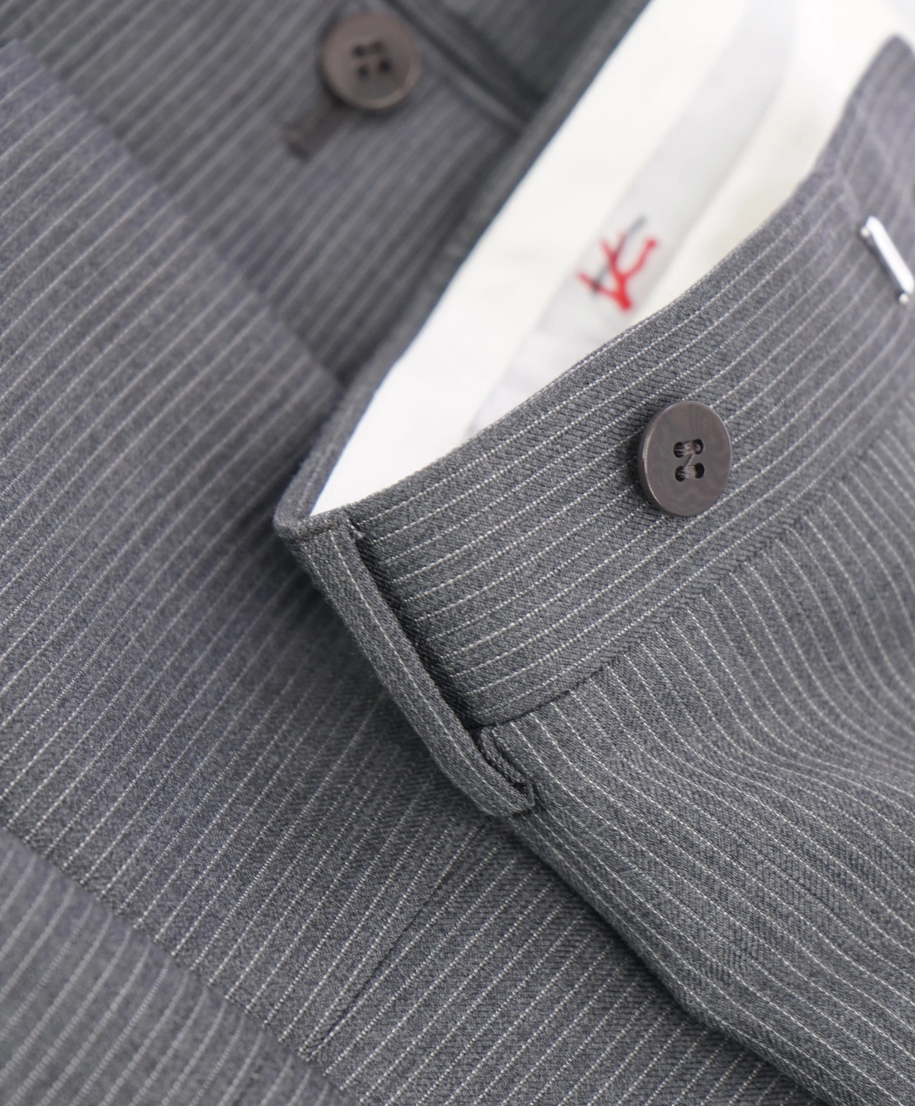 ISAIA - Gray Micro Pencil Stripe Dress Pants Flat Front - 31W