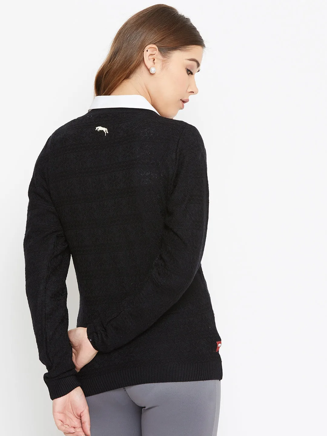 JUMP USA Women Black Self Design Sweater