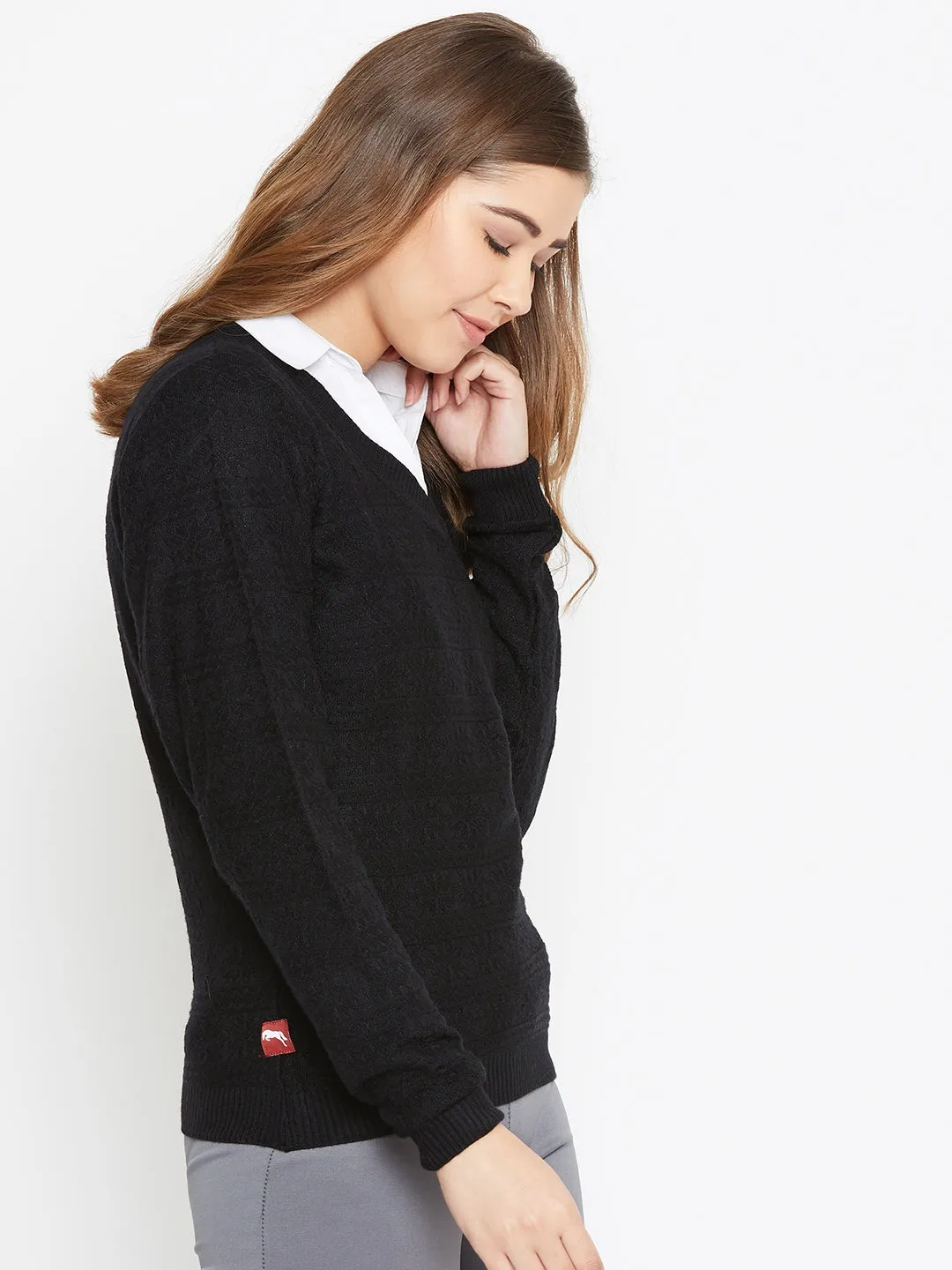 JUMP USA Women Black Self Design Sweater
