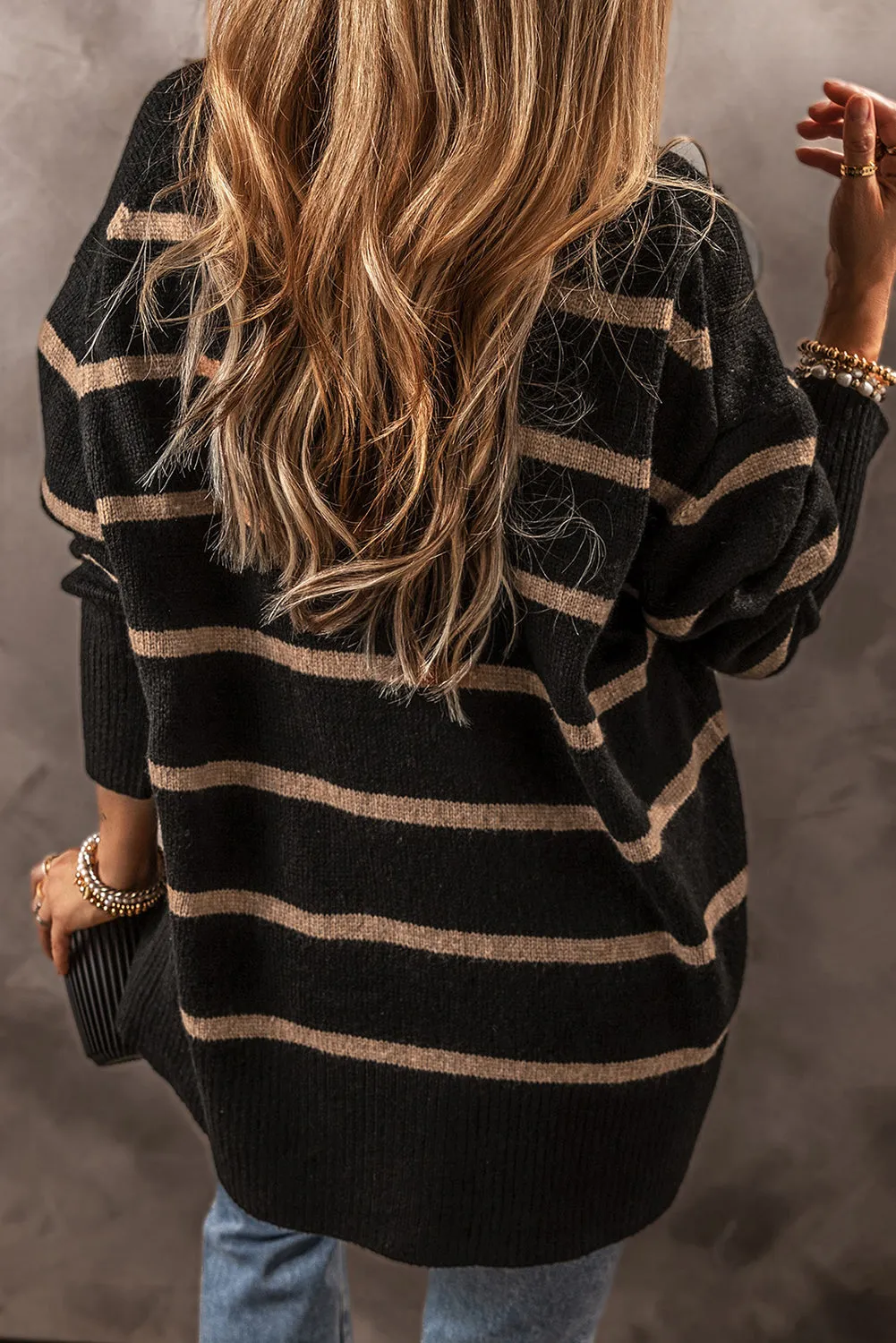 KaleaBoutique Stylish Buttoned V Neck Drop Shoulder Loose Cardigan