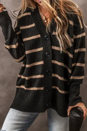 KaleaBoutique Stylish Buttoned V Neck Drop Shoulder Loose Cardigan