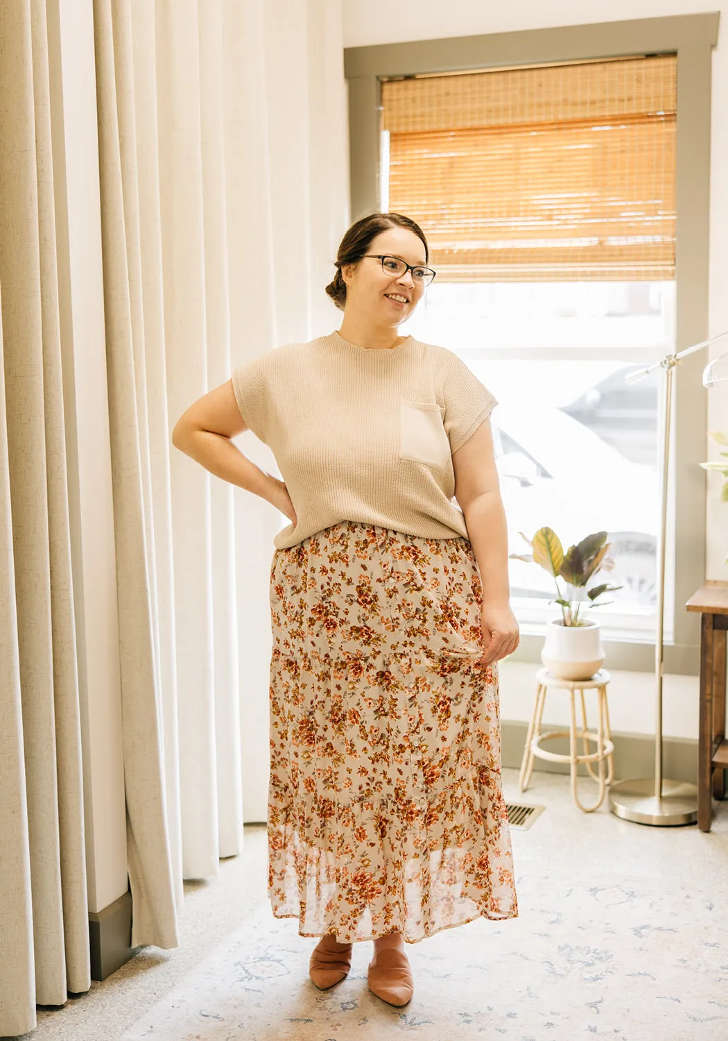 'Kali' Floral Print Button Front Skirt