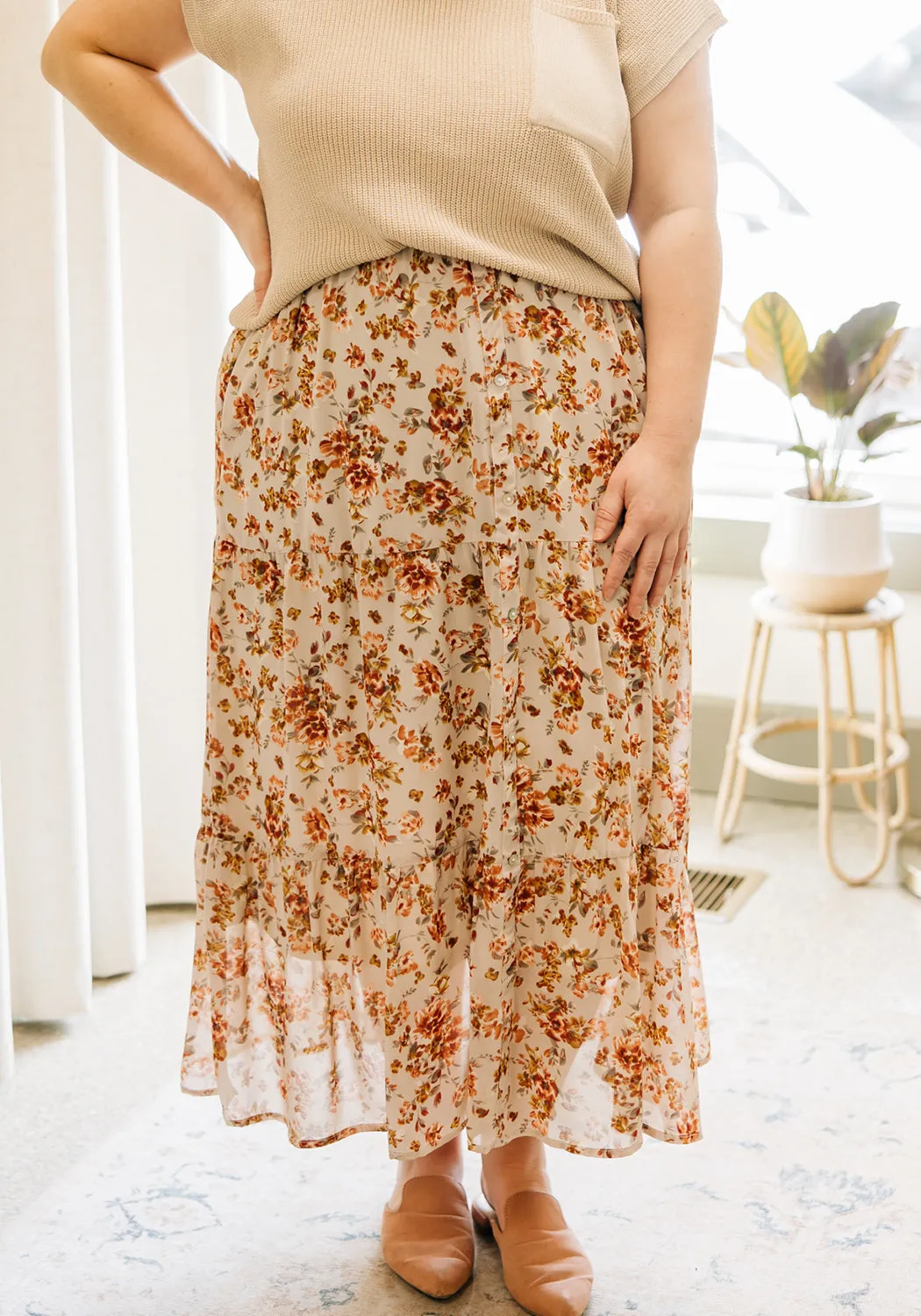 'Kali' Floral Print Button Front Skirt