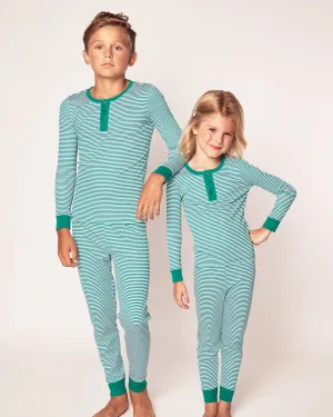 Kids PJ pant set - green & white