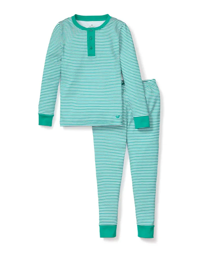 Kids PJ pant set - green & white