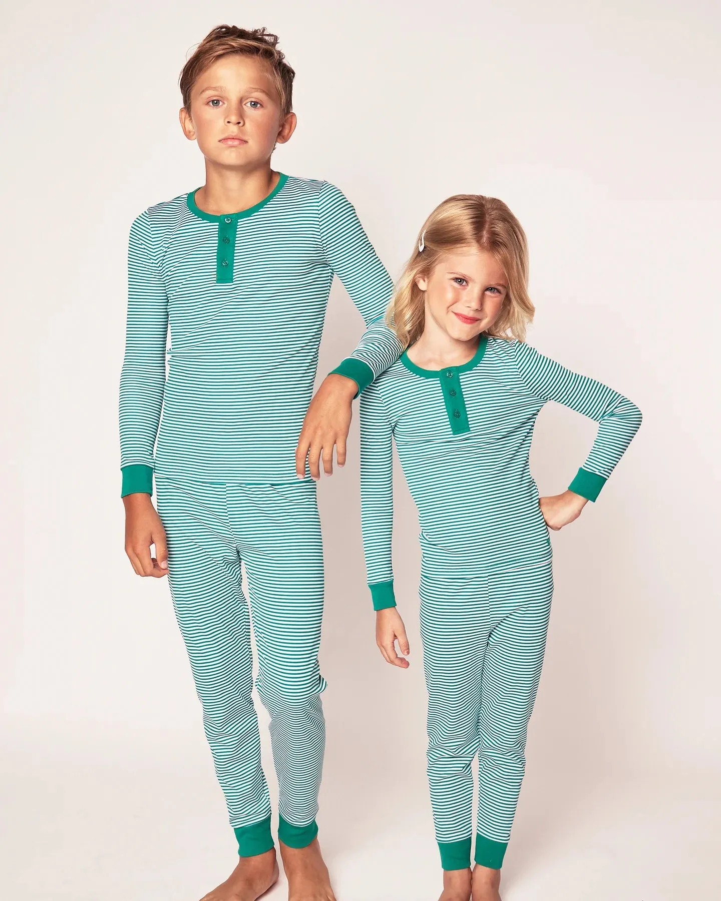 Kids PJ pant set - green & white