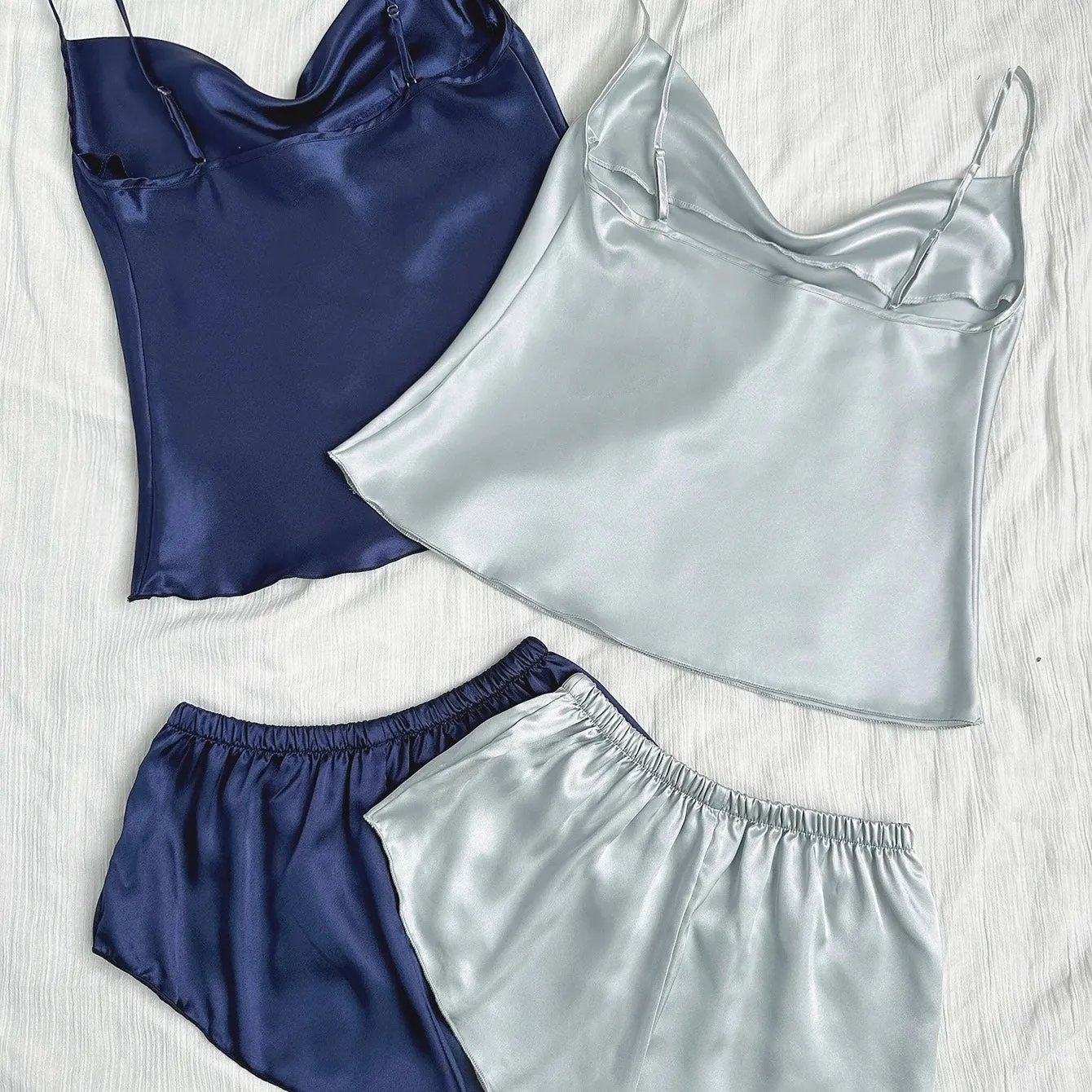 Kira Basic Silk Pajamas Set 2 Piece - Navy & Sage