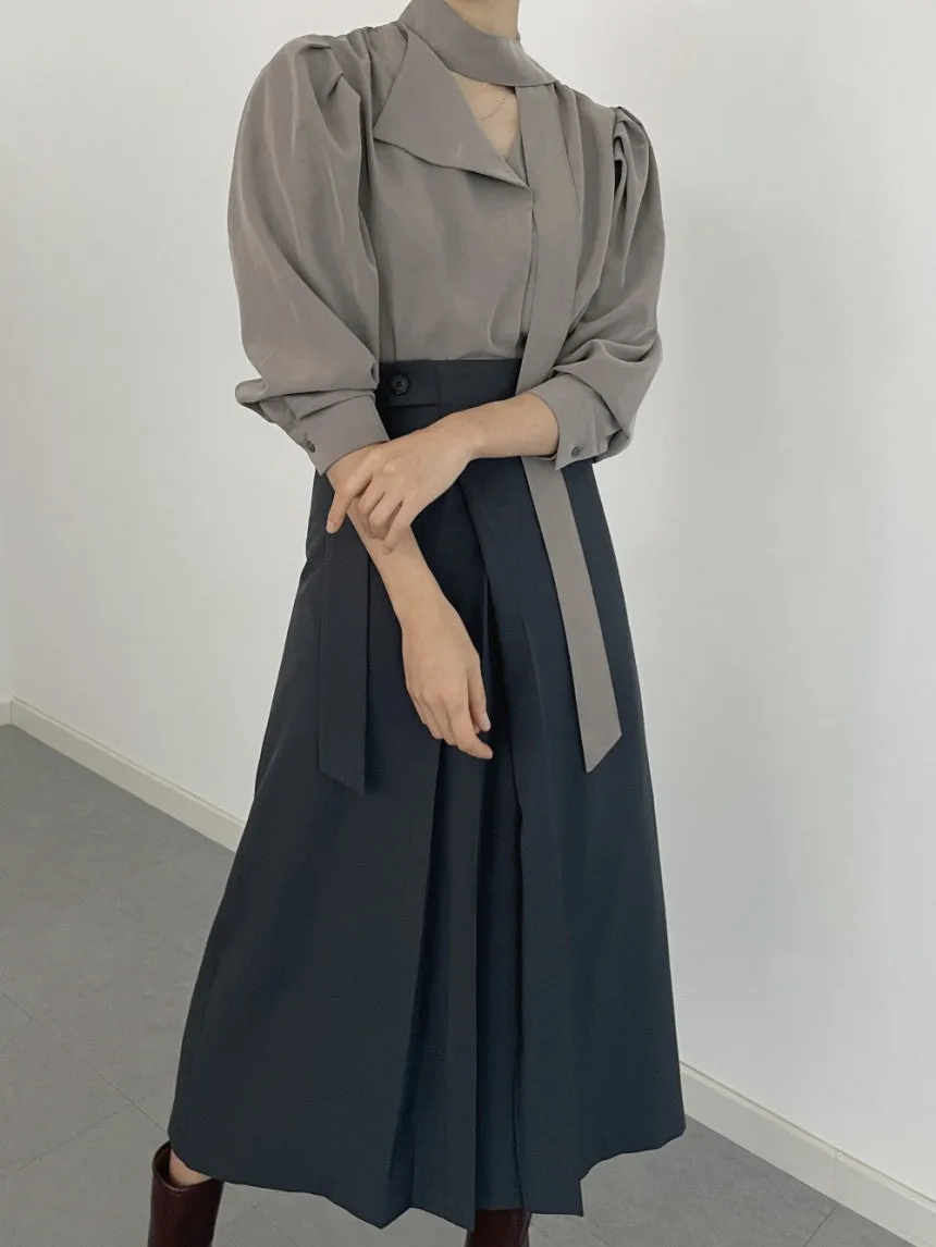 Korean split pleated lace-up skirt