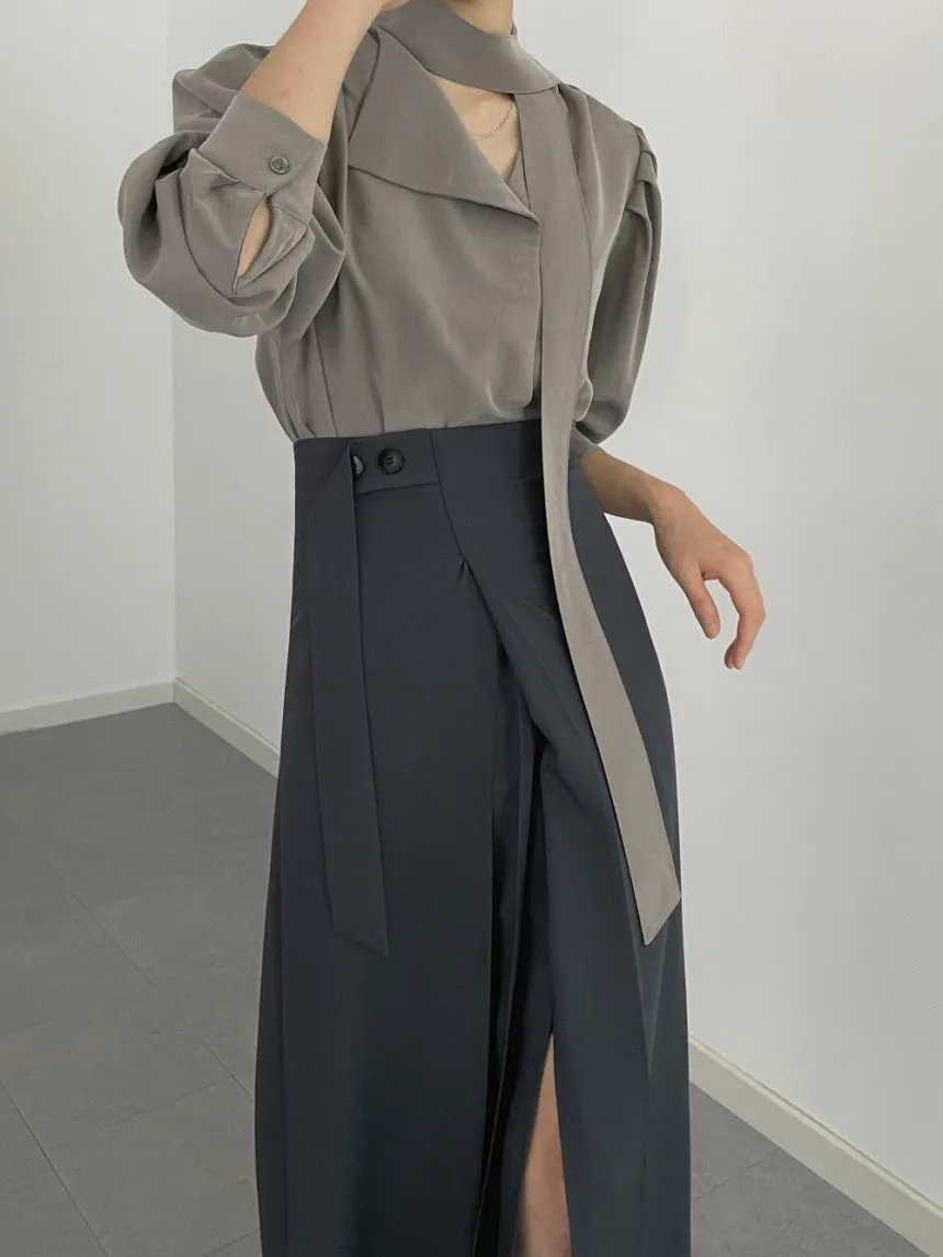 Korean split pleated lace-up skirt