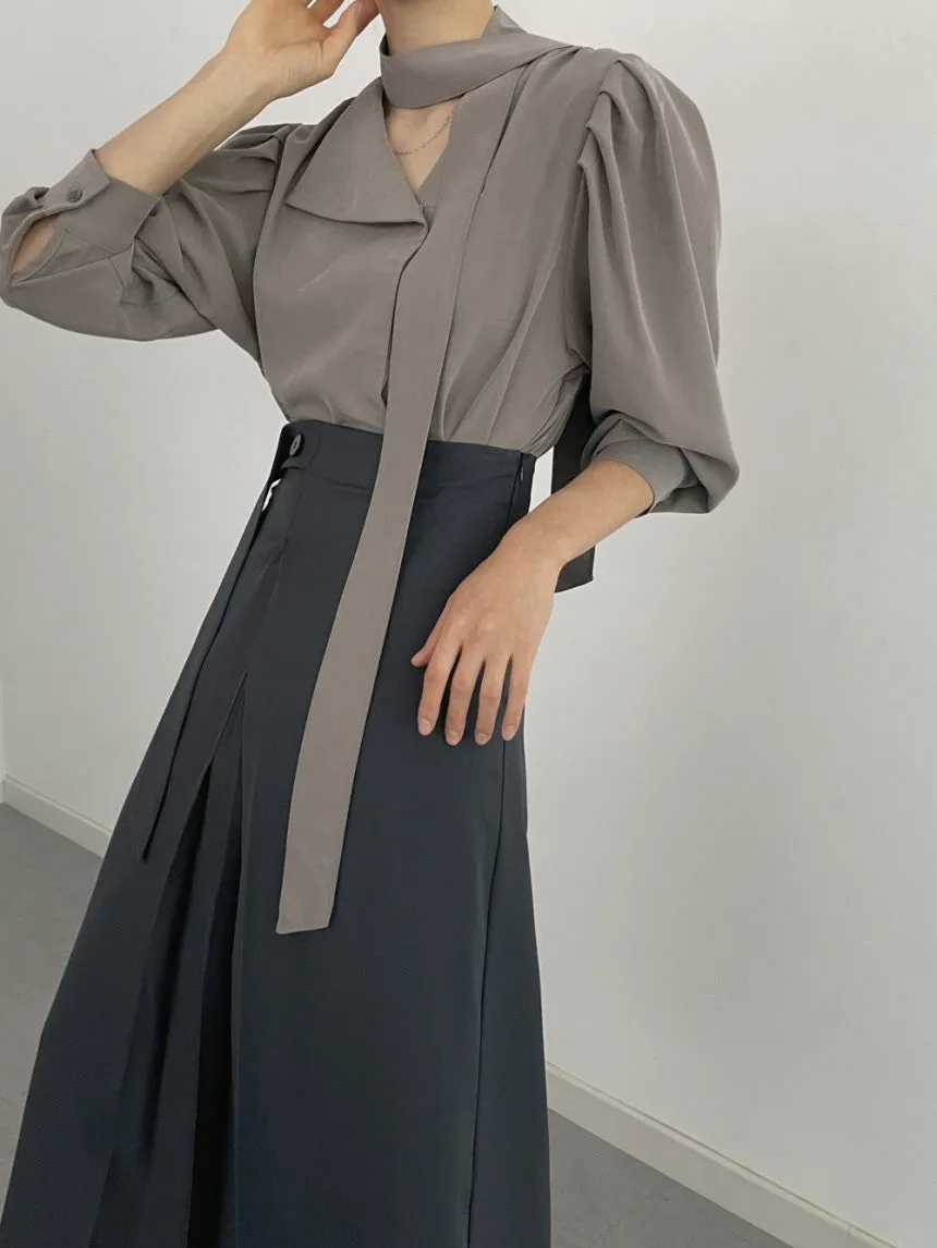 Korean split pleated lace-up skirt