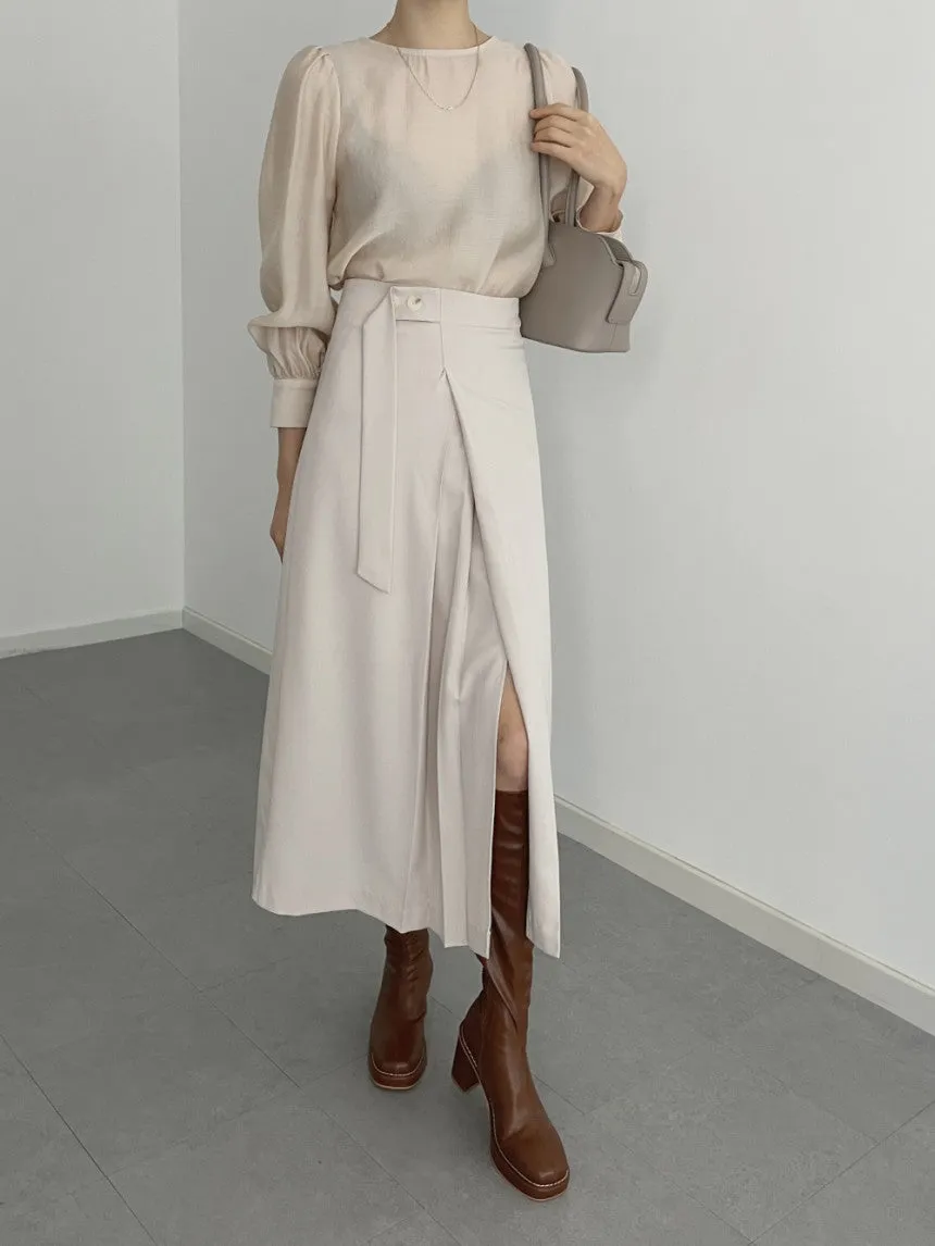 Korean split pleated lace-up skirt