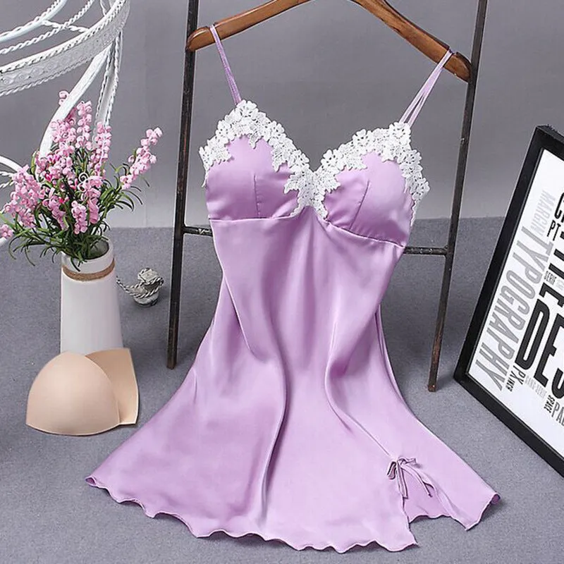 Lace Silk Suspender Nightdress Pajamas Home Service With Chest Pad