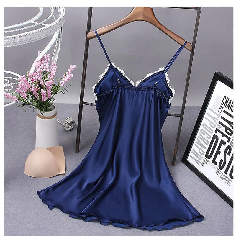 Lace Silk Suspender Nightdress Pajamas Home Service With Chest Pad