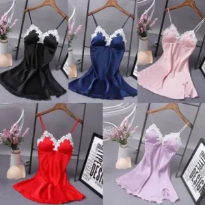 Lace Silk Suspender Nightdress Pajamas Home Service With Chest Pad