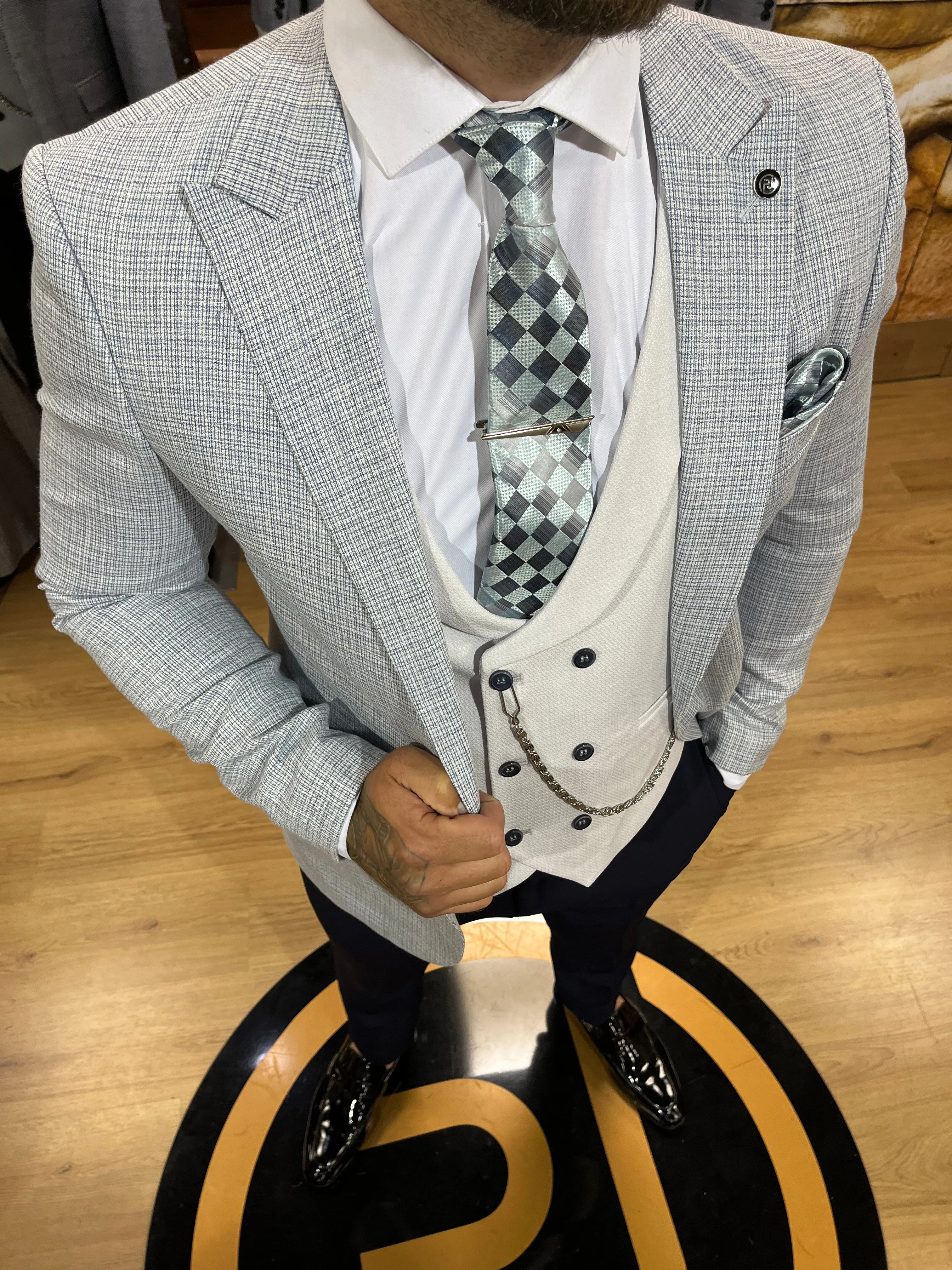 Lazzari - Ice Blue/Cool Grey 3 Piece Suit