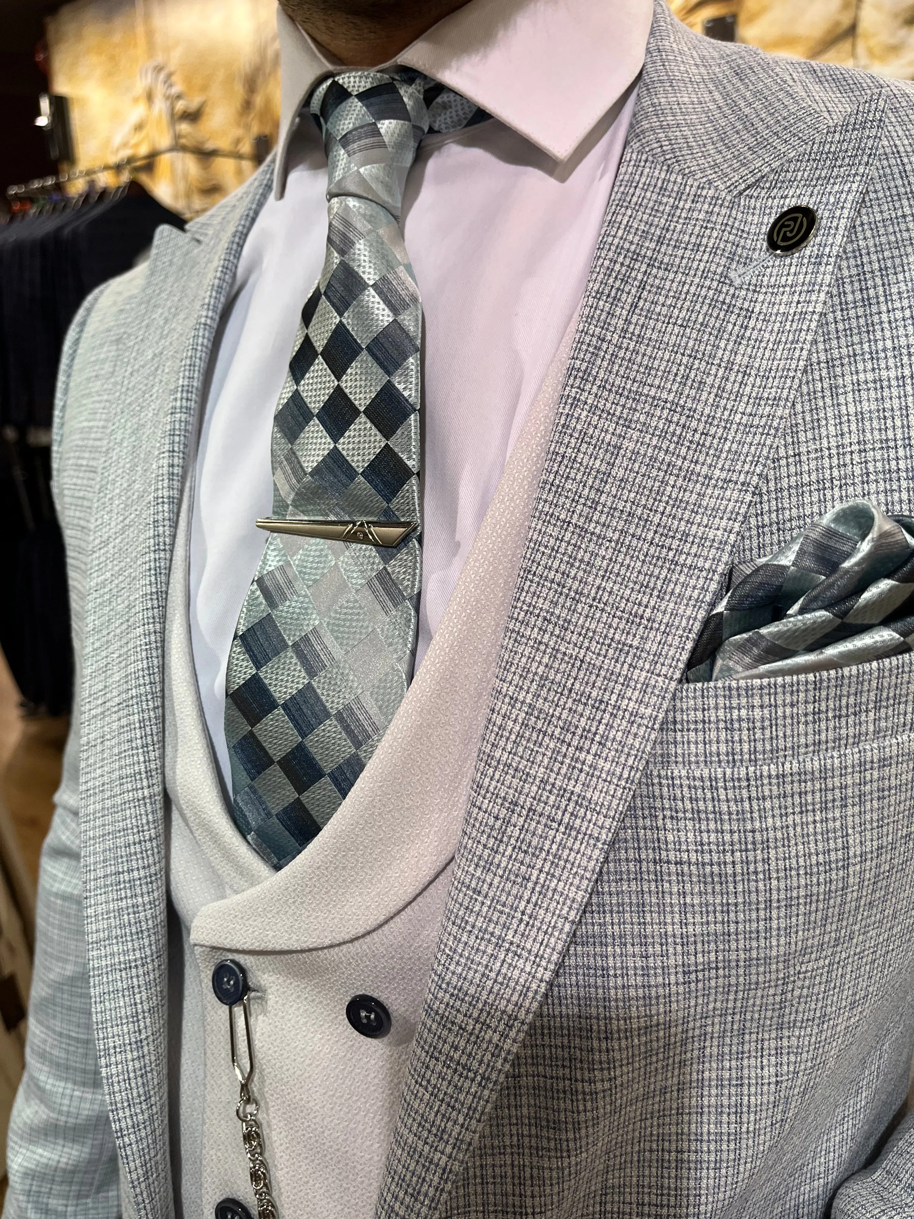 Lazzari - Ice Blue/Cool Grey 3 Piece Suit