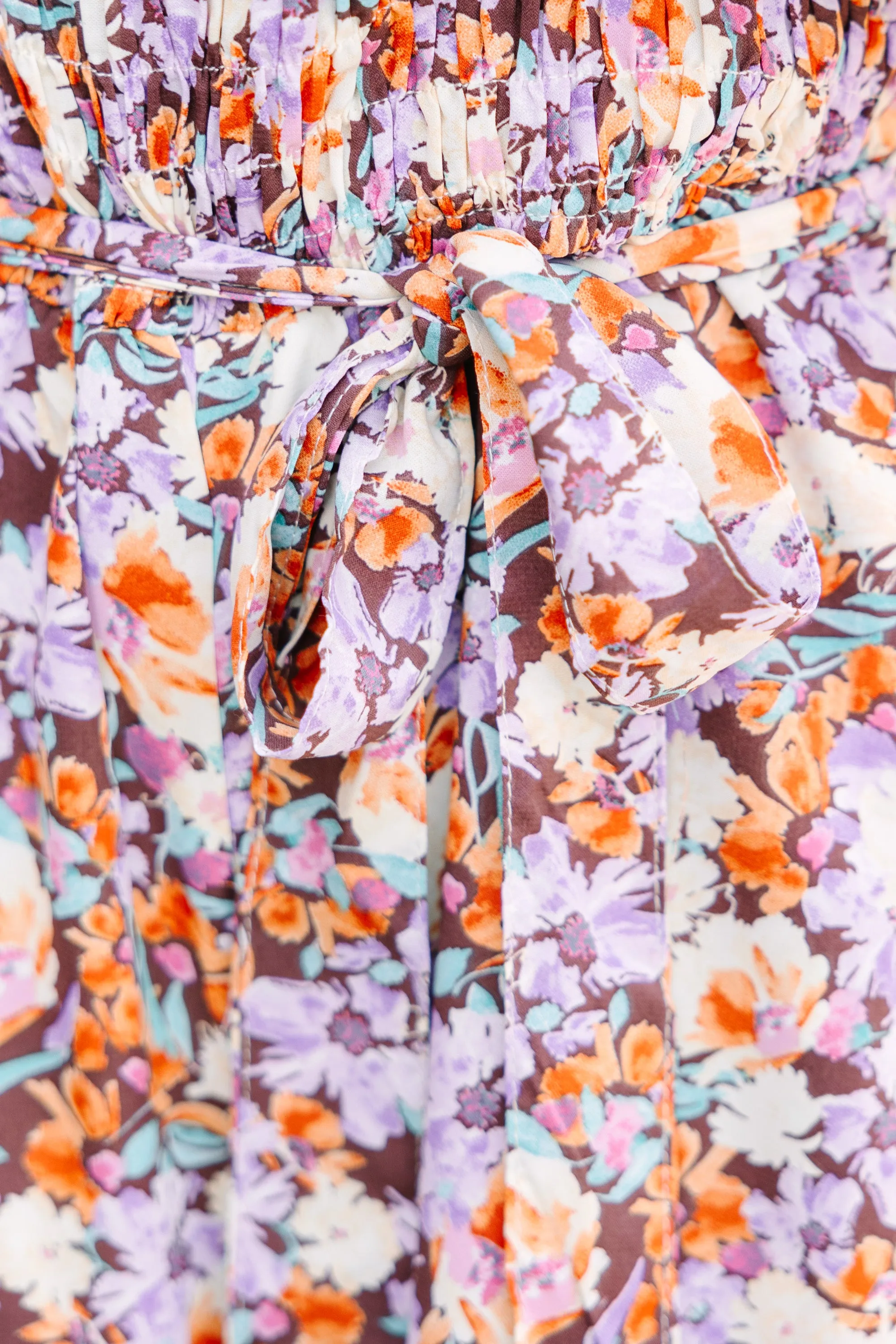 Leading The Charge Mocha Brown Ditsy Floral Jumpsuit
