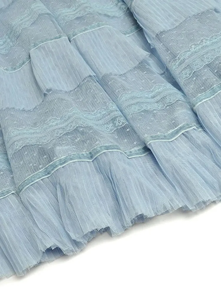 Leisha  Double Breasted and Mesh Pleated Skirts Set