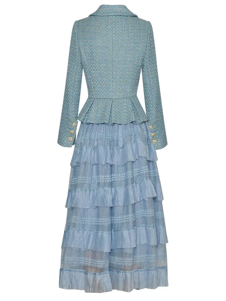 Leisha  Double Breasted and Mesh Pleated Skirts Set
