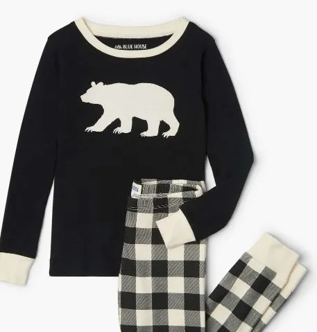 Little Blue House Pj's - Cream Plaid - 4