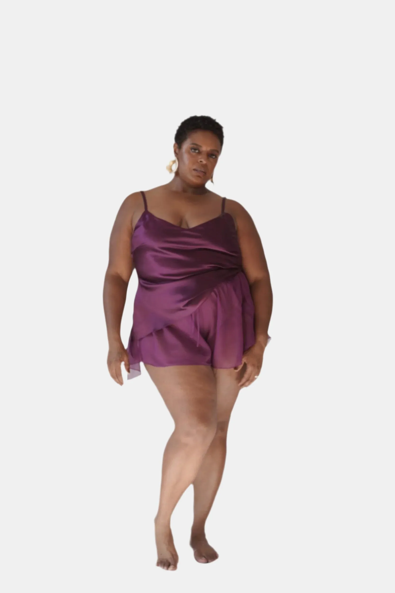 LOLA SILK CAMISOLE IN AUBERGINE