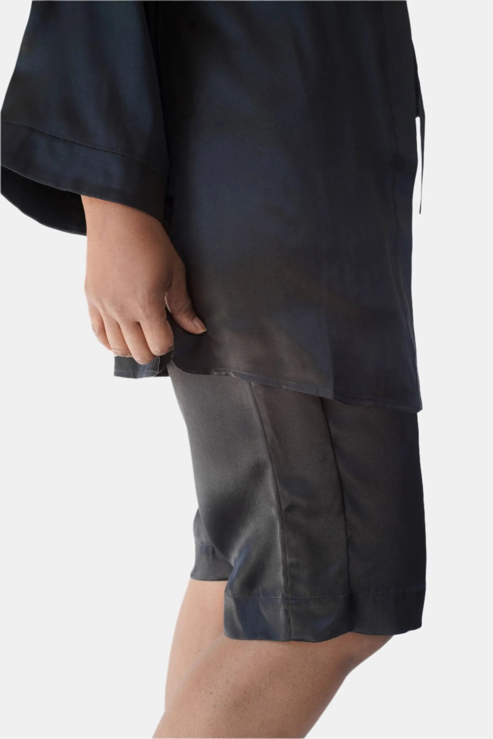 LOLA SILK SHIRT DRESS & BERMUDA SHORT IN NOIRE
