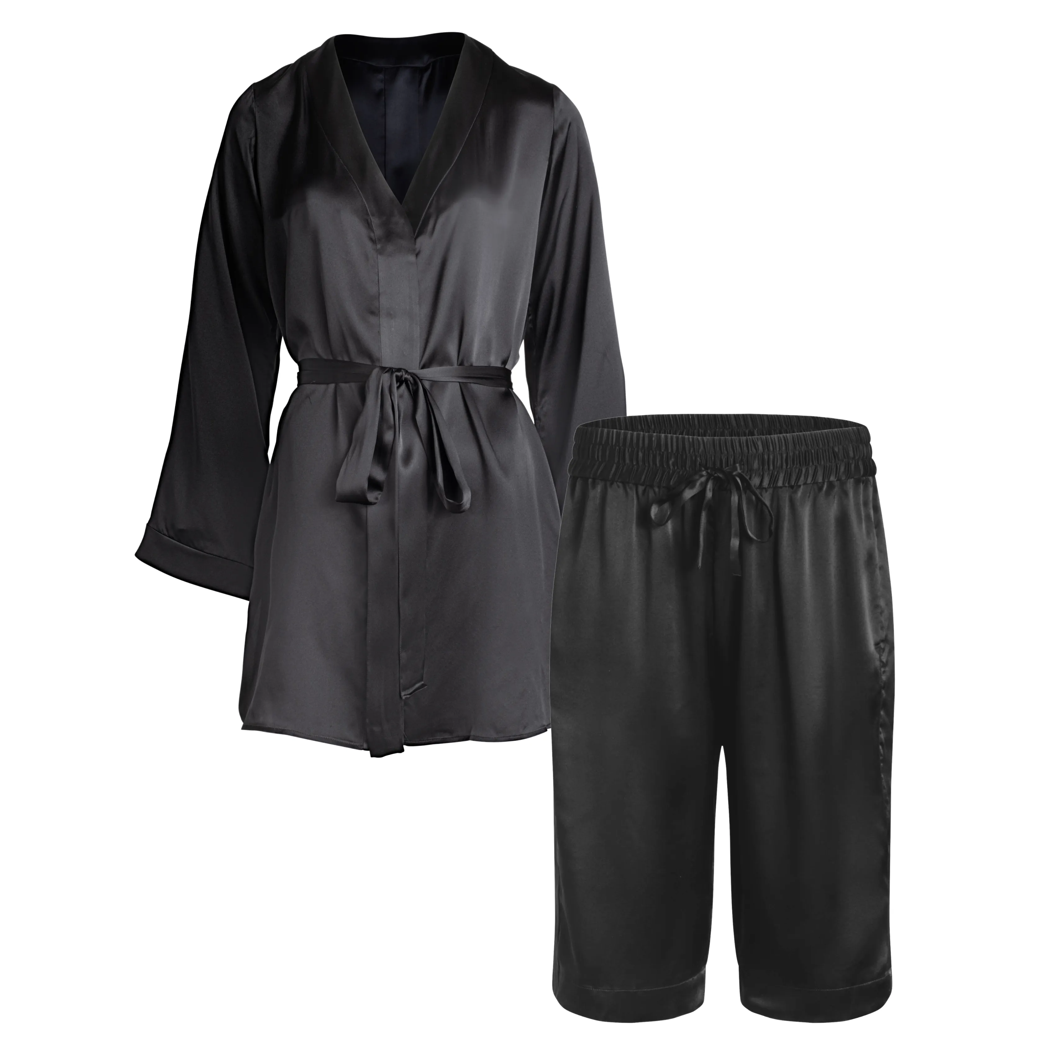 LOLA SILK SHIRT DRESS & BERMUDA SHORT IN NOIRE
