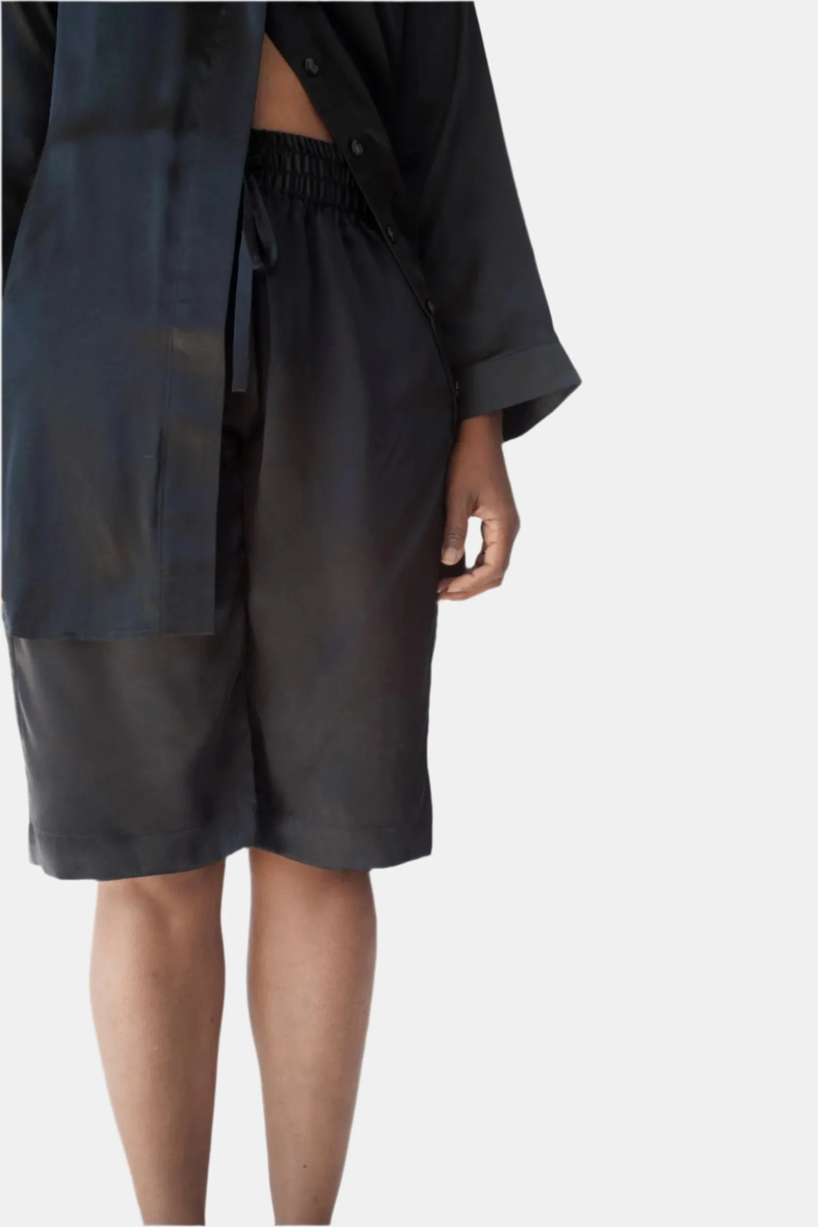LOLA SILK SHIRT DRESS & BERMUDA SHORT IN NOIRE
